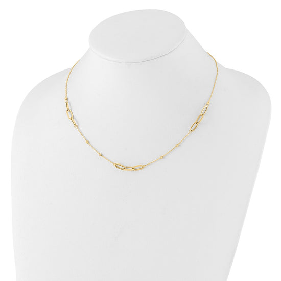14K Polished Linked Ovals and Diamond-cut Beads Fancy 3-Station 18 inch Necklace