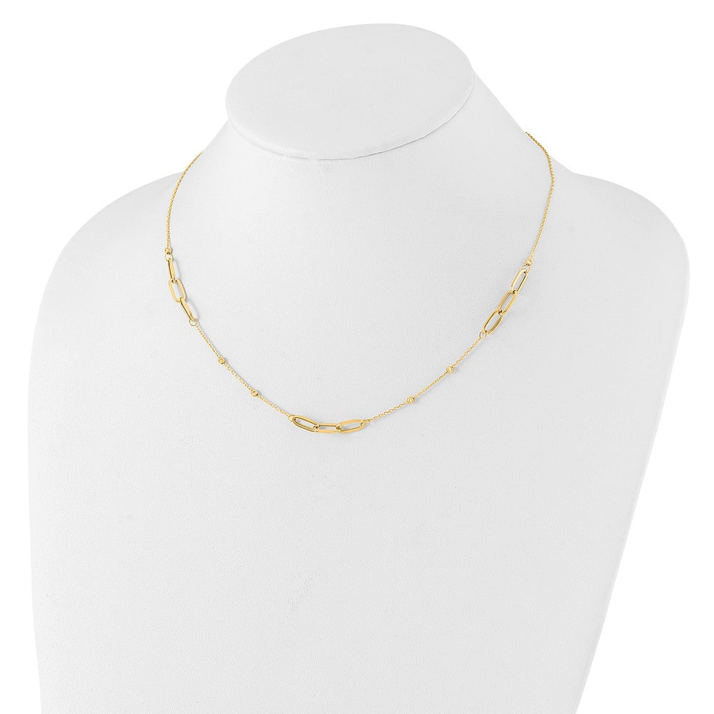 14K Polished Linked Ovals and Diamond-cut Beads Fancy 3-Station 18 inch Necklace