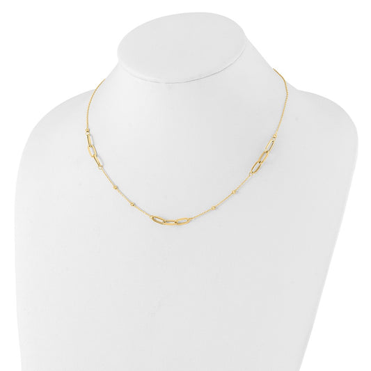 14K Polished Linked Ovals and Diamond-cut Beads Fancy 3-Station 18 inch Necklace