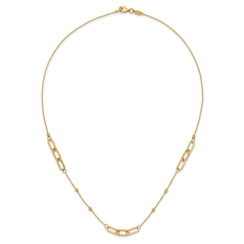 14K Polished Linked Ovals and Diamond-cut Beads Fancy 3-Station 18 inch Necklace