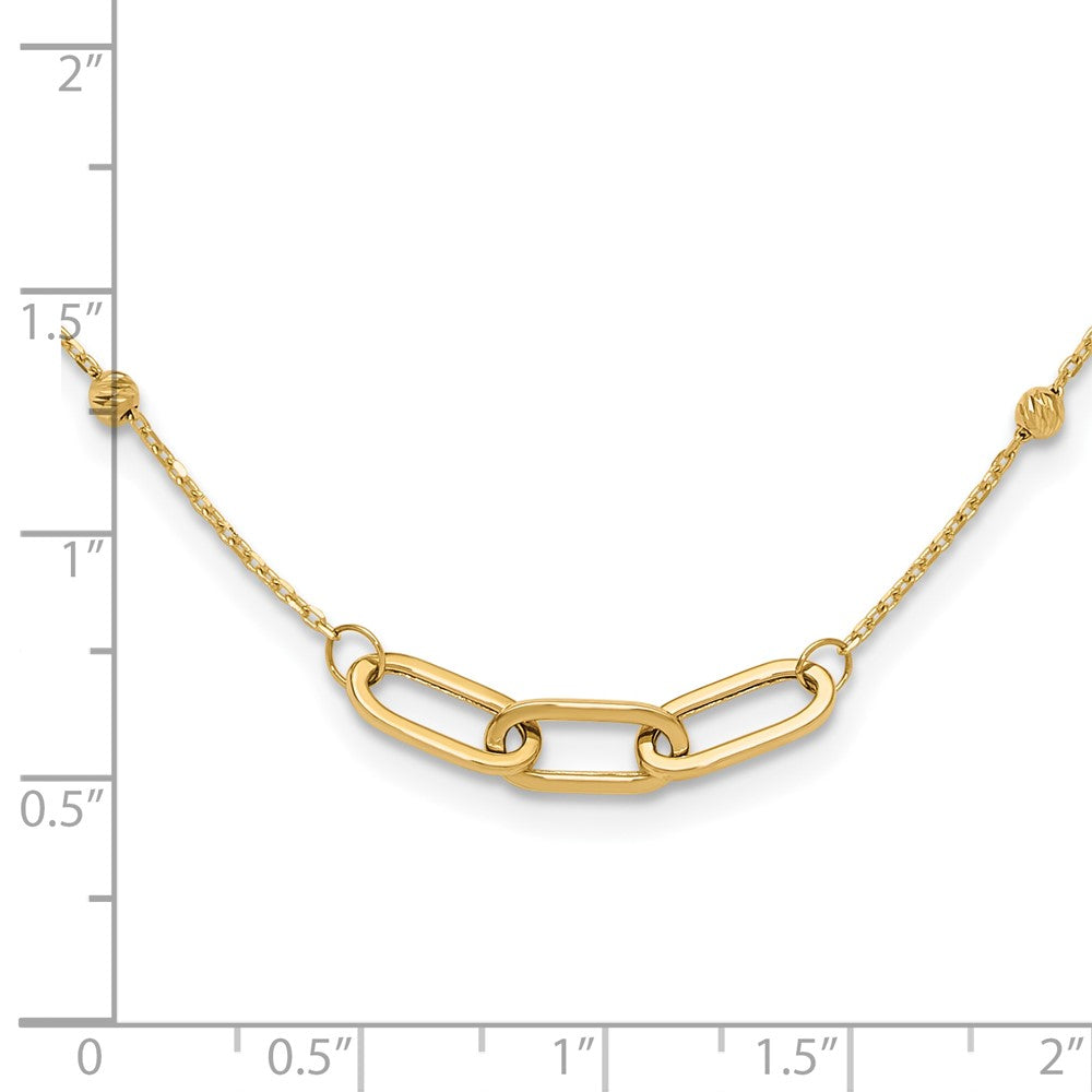 14K Polished Linked Ovals and Diamond-cut Beads Fancy 3-Station 18 inch Necklace