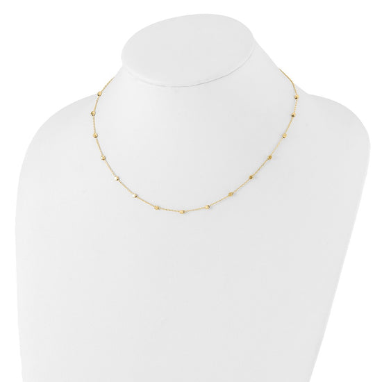 14K Polished Cube Bead 17 inch Station Necklace