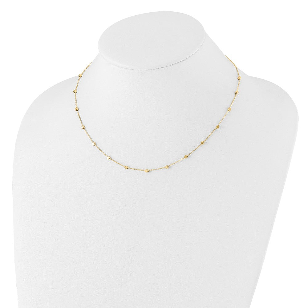 14K Polished Cube Bead 17 inch Station Necklace
