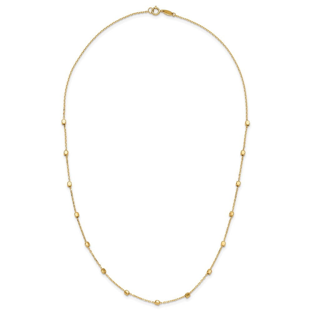 14K Polished Cube Bead 17 inch Station Necklace
