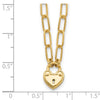 14K Polished Heart Lock Charm Paperclip Link 17.25 inch Necklace
