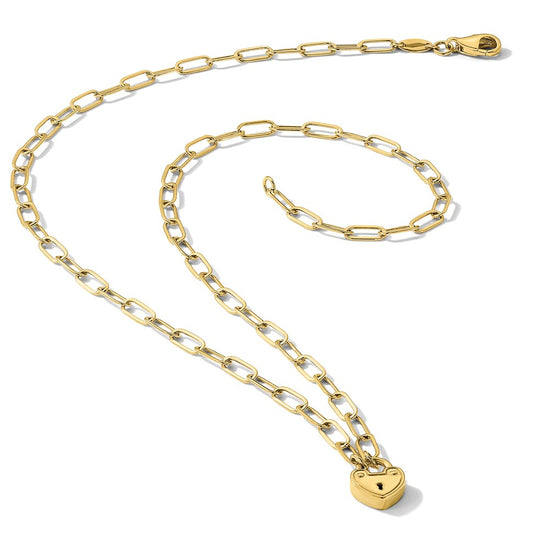 14K Polished Heart Lock Charm Paperclip Link 17.25 inch Necklace