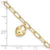 14K Polished Heart Lock Charm Paperclip Link 7.5 inch Bracelet