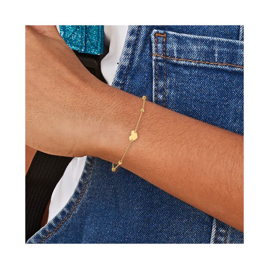14K Polished Heart and Diamond-cut Beads 6.5 inch Bracelet Plus 1 inch Extension
