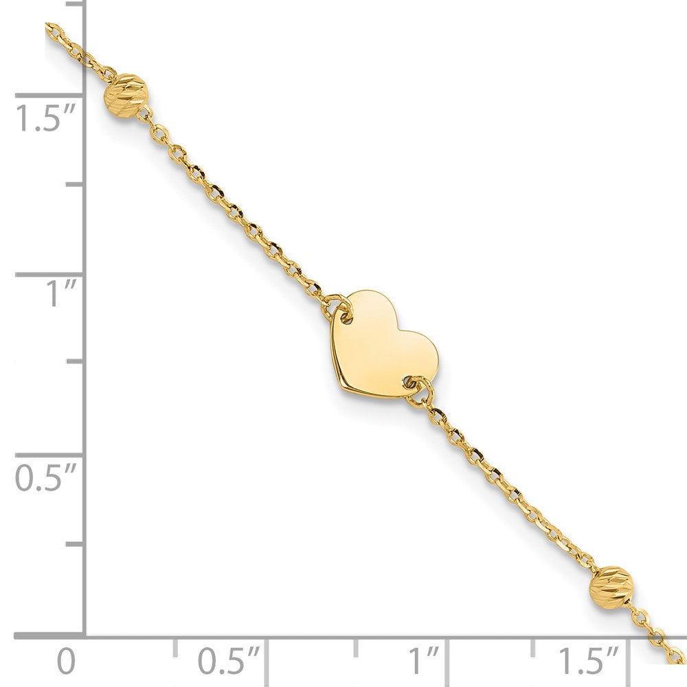 14K Polished Heart and Diamond-cut Beads 6.5 inch Bracelet Plus 1 inch Extension