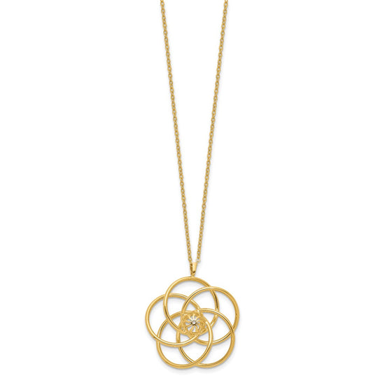 14k Polished Floral Pendant 17 inch Necklace