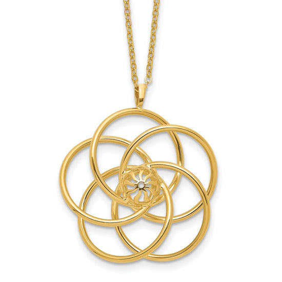 14k Polished Floral Pendant 17 inch Necklace