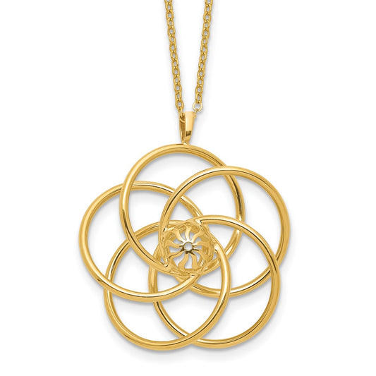 14k Polished Floral Pendant 17 inch Necklace
