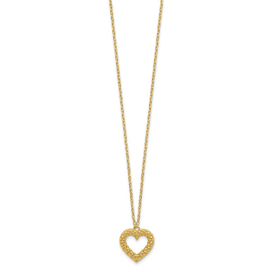 14K Polished Textured Heart Pendant 18 inch Necklace
