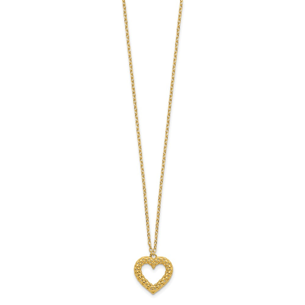 14K Polished Textured Heart Pendant 18 inch Necklace