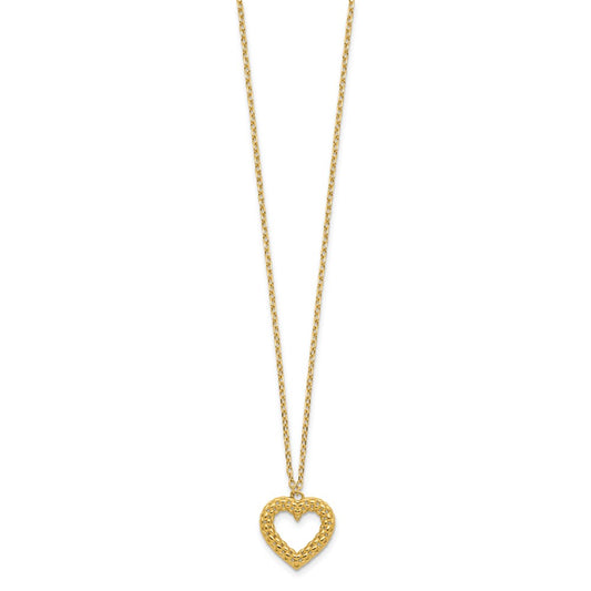 14K Polished Textured Heart Pendant 18 inch Necklace