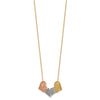 14K Tri-color Polished Three Hearts 17 inch Necklace Plus 1 inch Extender