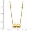 14K Polished Double Heart with Diamond-cut Beads 16 inch Necklace Plus 2 inch Extender