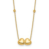 14K Polished Double Heart with Diamond-cut Beads 16 inch Necklace Plus 2 inch Extender