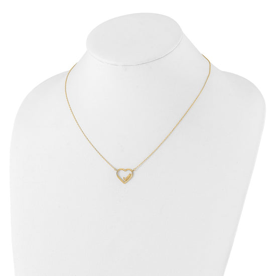 14K Polished Open Heart with LOVE Inside 17 inch Necklace Plus 0.5 inch Extender