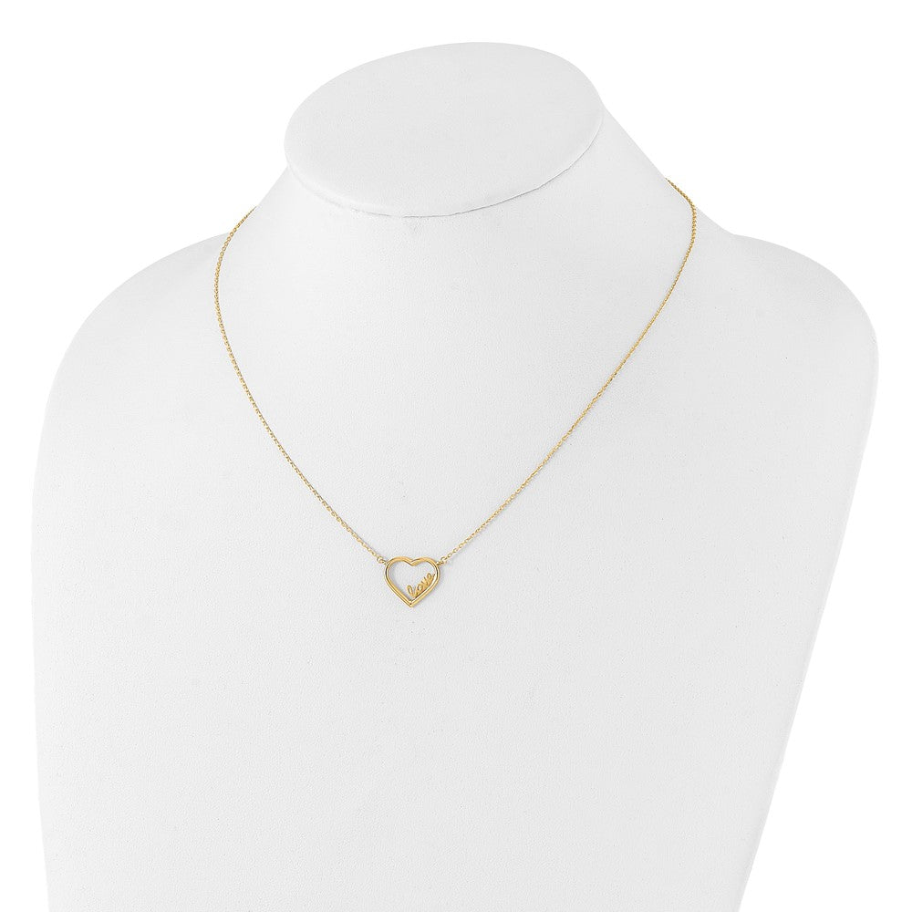 14K Polished Open Heart with LOVE Inside 17 inch Necklace Plus 0.5 inch Extender