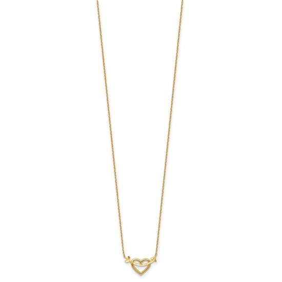 14k Polished Heart with Arrow 18 inch Necklace Plus 2 inch Extender