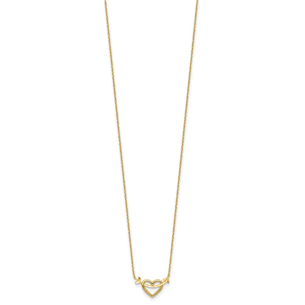 14k Polished Heart with Arrow 18 inch Necklace Plus 2 inch Extender