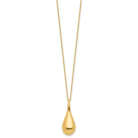 14k Polished Hollow Teardrop Pendant 18 inch Necklace