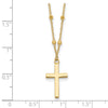 14K Mirror Beaded Chain with Polished Cross Pendant 16.25 inch Necklace Plus 2 inch Extender