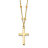 14K Mirror Beaded Chain with Polished Cross Pendant 16.25 inch Necklace Plus 2 inch Extender