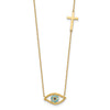 14K Polished Blue CZ Evil Eye and Cross 18 inch Necklace Plus 2 inch Extender
