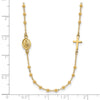 14K Polished Miraculous Medal and Cross Beaded Rosary Design 16.5 inch Necklace