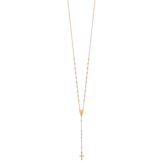 14K Polished Cross and Miraculous Medal Beaded 24.5 inch Rosary