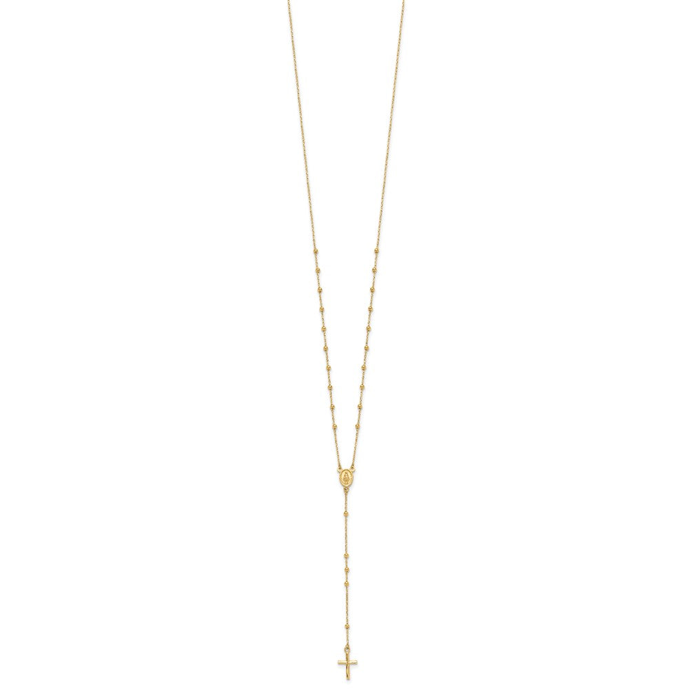 14K Polished Cross and Miraculous Medal Beaded 24.5 inch Rosary