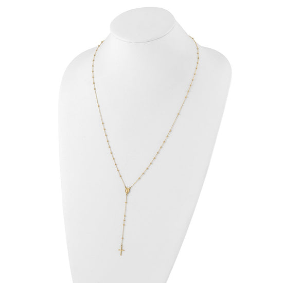 14K Polished Cross and Miraculous Medal Beaded 24.5 inch Rosary