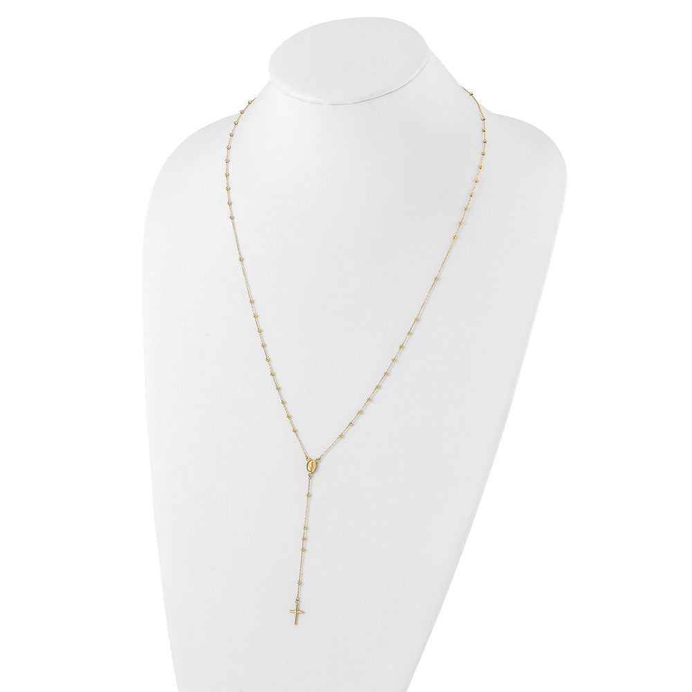 14K Polished Cross and Miraculous Medal Beaded 24.5 inch Rosary