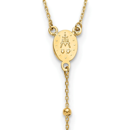 14K Polished Cross and Miraculous Medal Beaded 24.5 inch Rosary