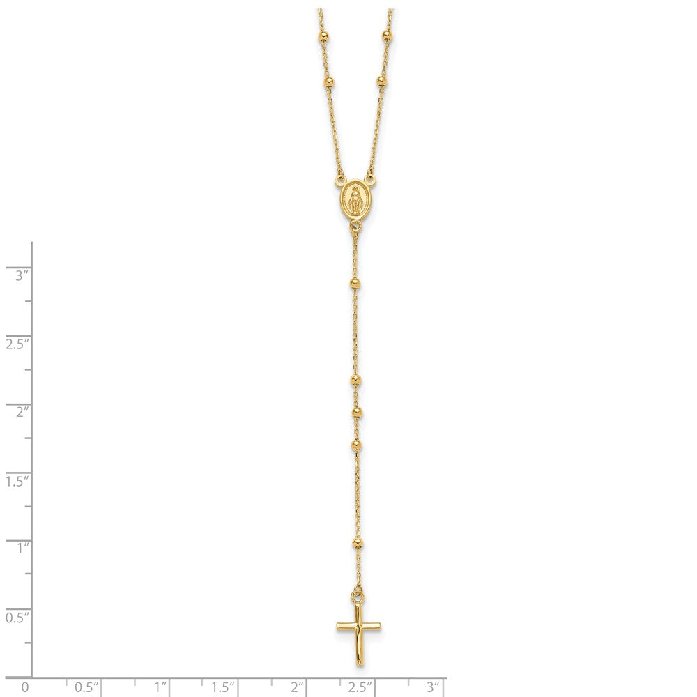 14K Polished Cross and Miraculous Medal Beaded 24.5 inch Rosary