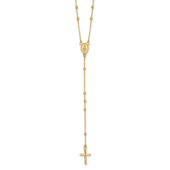 14K Polished Cross and Miraculous Medal Beaded 24.5 inch Rosary