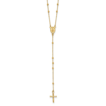 14K Polished Cross and Miraculous Medal Beaded 24.5 inch Rosary