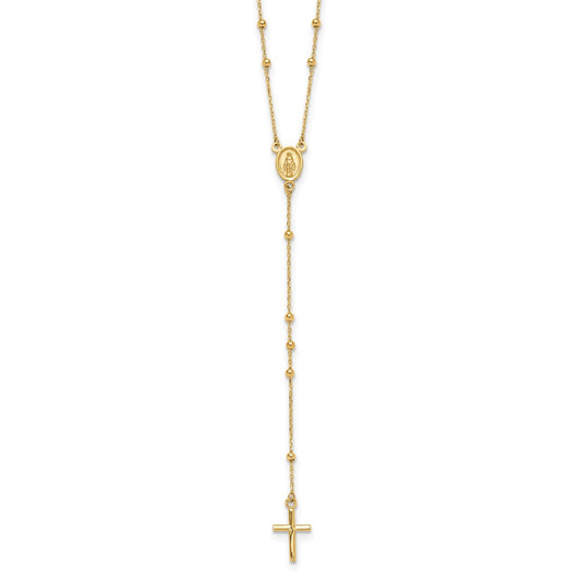 14K Polished Cross and Miraculous Medal Beaded 24.5 inch Rosary