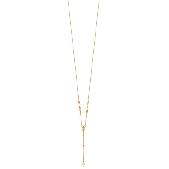 14K Polished Miraculous Medal and Cross Rosary Design 17.75 inch Y-Drop Necklace
