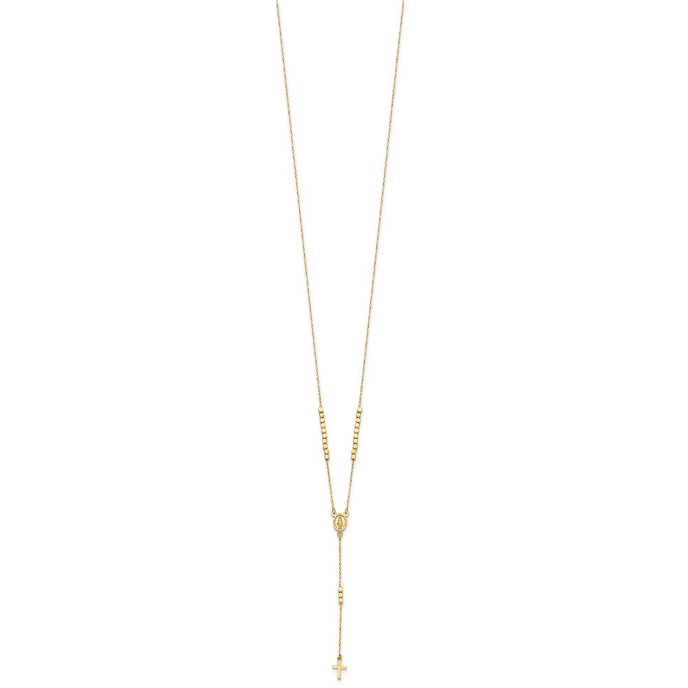14K Polished Miraculous Medal and Cross Rosary Design 17.75 inch Y-Drop Necklace