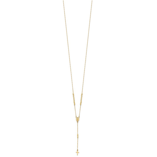 14K Polished Miraculous Medal and Cross Rosary Design 17.75 inch Y-Drop Necklace