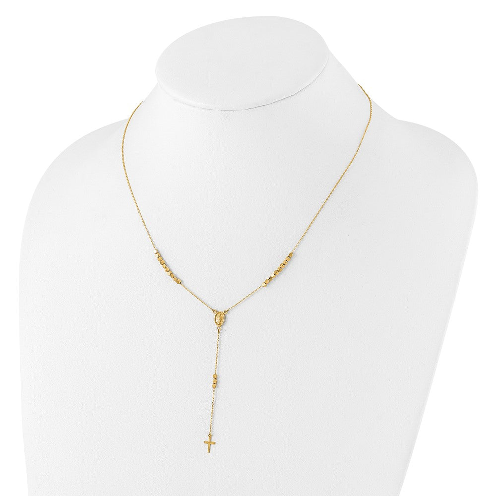 14K Polished Miraculous Medal and Cross Rosary Design 17.75 inch Y-Drop Necklace