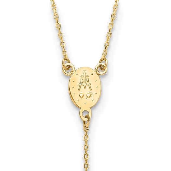14K Polished Miraculous Medal and Cross Rosary Design 17.75 inch Y-Drop Necklace