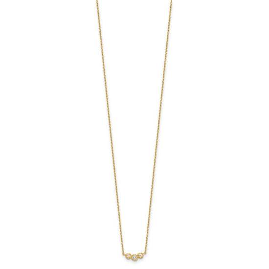 14k Polished 3-Stone CZ 18 inch Necklace Plus 2 inch Extender