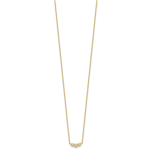 14k Polished 3-Stone CZ 18 inch Necklace Plus 2 inch Extender