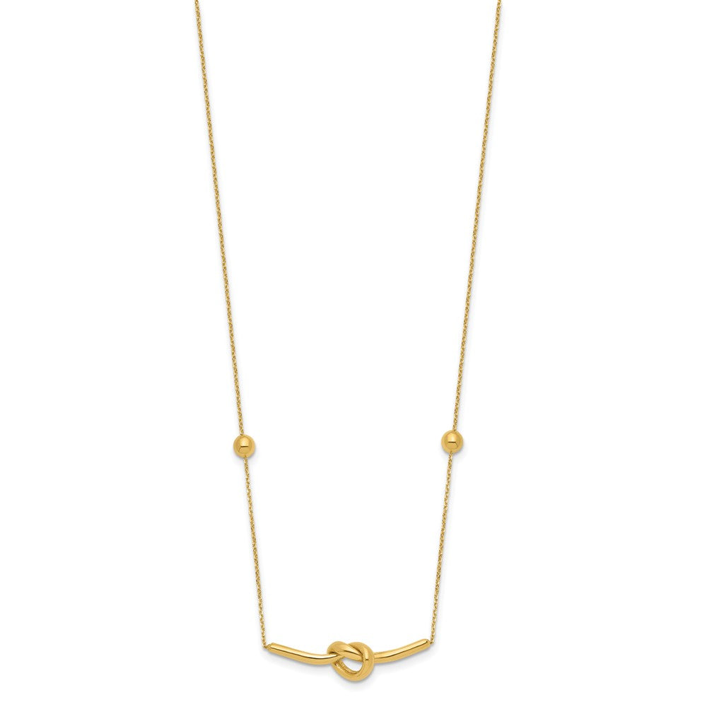 14K Polished Knotted Bar Pendant and Beads 16 inch Necklace Plus 2 inch Extender