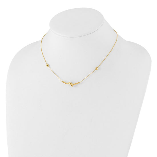 14K Polished Knotted Bar Pendant and Beads 16 inch Necklace Plus 2 inch Extender