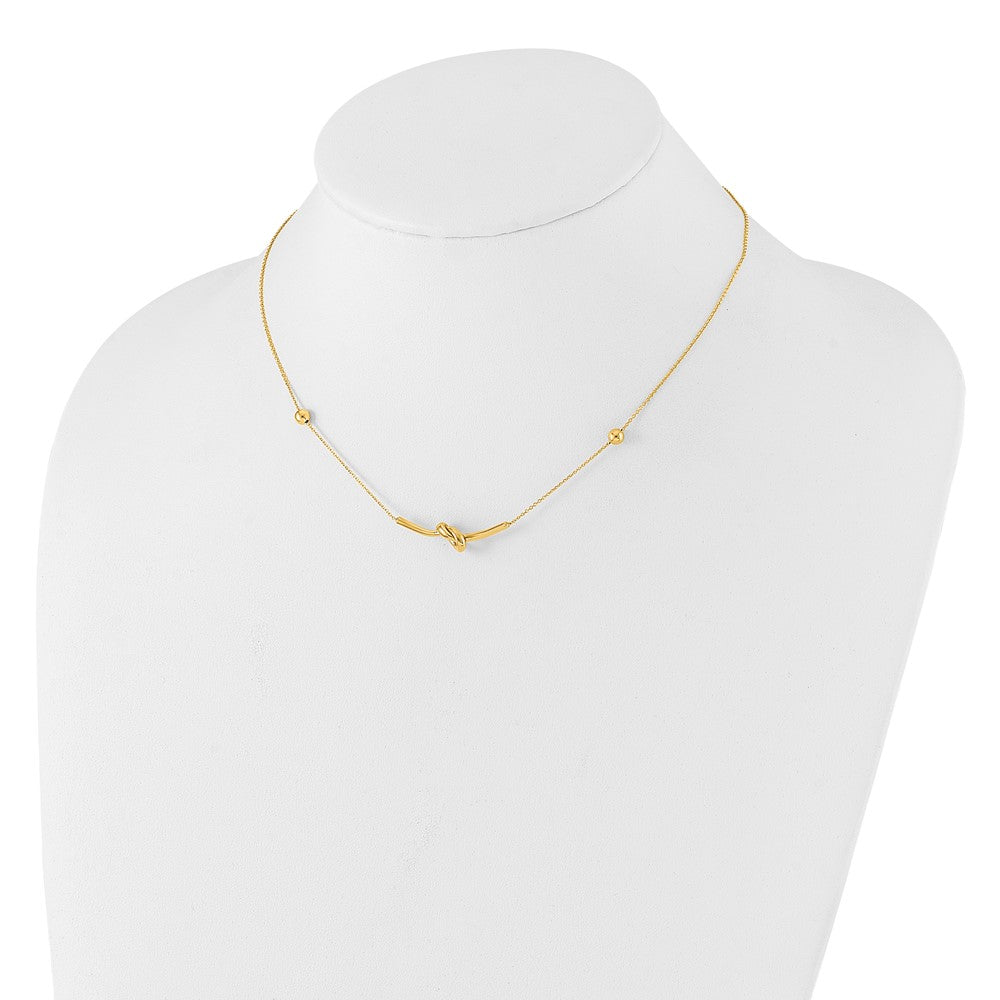 14K Polished Knotted Bar Pendant and Beads 16 inch Necklace Plus 2 inch Extender